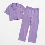 Violette Lilac Cropped Shirt & Pajama Set — Product-only on white background