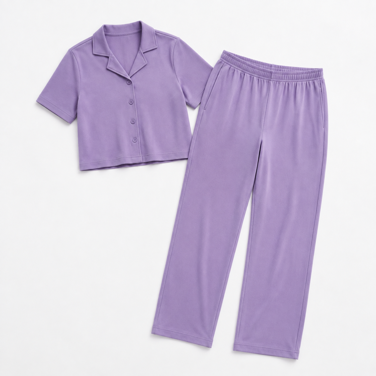 Violette Lilac Cropped Shirt & Pajama Set — Product-only on white background