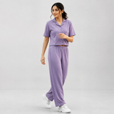 Violette Lilac Cropped Shirt & Pajama Set — Full-length model front view