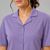 Violette Lilac Cropped Shirt & Pajama Set — Neckline construction close-up